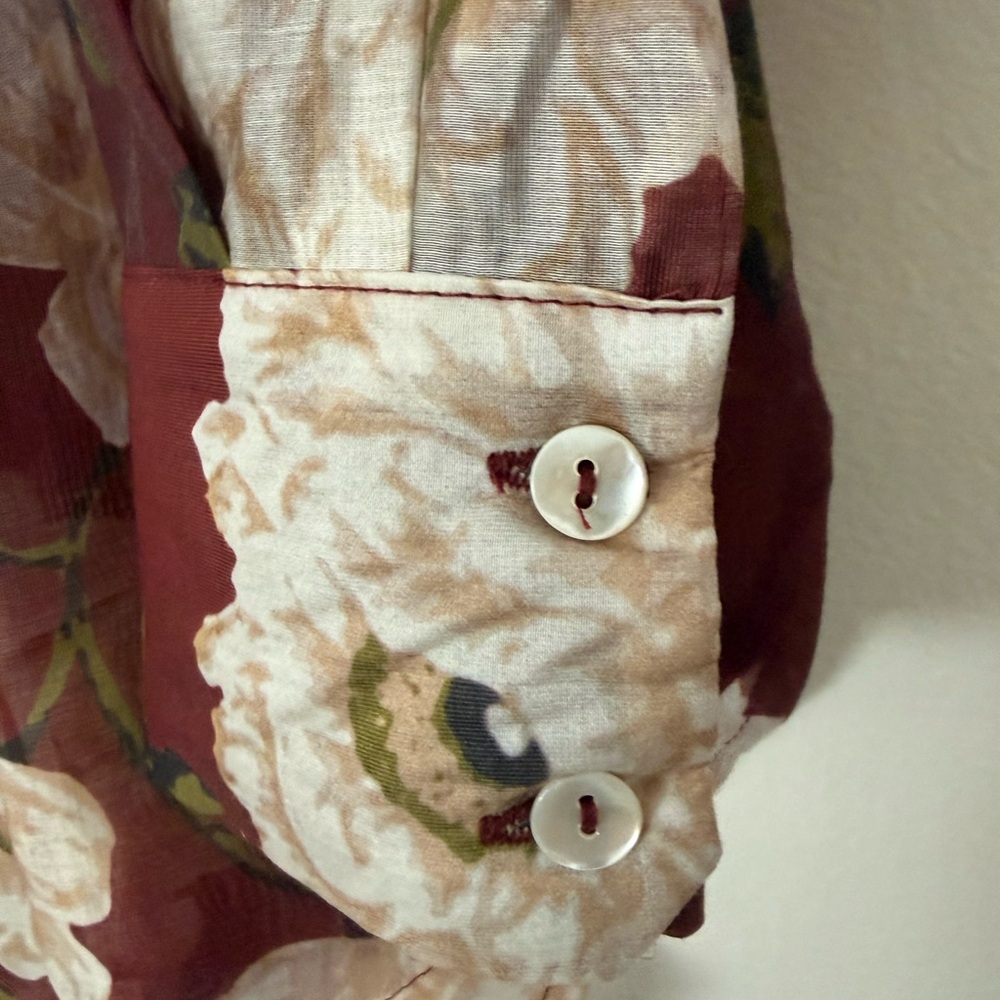 NWT Bailey 44 Sheer Button Down Flower Blouse Burgundy Cream Size Medium - Picture 6 of 10